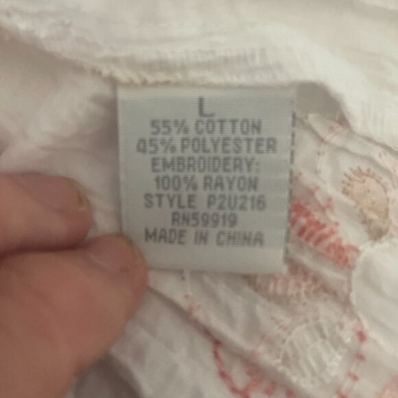 Fred David Womens L Blouse Floral Embroidered Button Front Crinkle Stretch Top - Picture 12 of 13